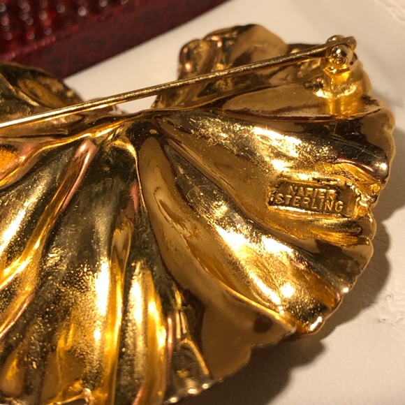 NAPIER 925 Vermeil Leaf & Pearl - Picture 3 of 6